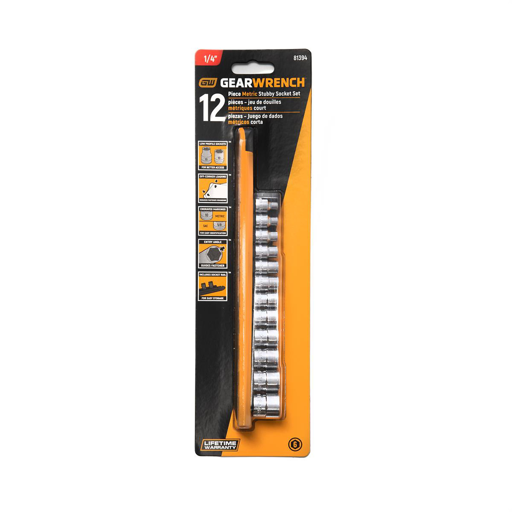 GearWrench 12-Piece Stubby Socket Set — 1/4in. Drive, 6-Point, Metric, Model# KDT81394
